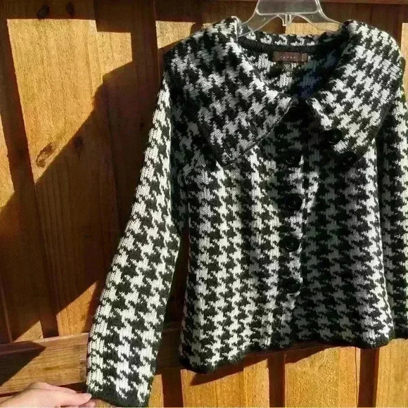 New ModCloth Fever Houndstooth Sweater Top Button Up 90s Y2K Gothic PL - Picture 5 of 5